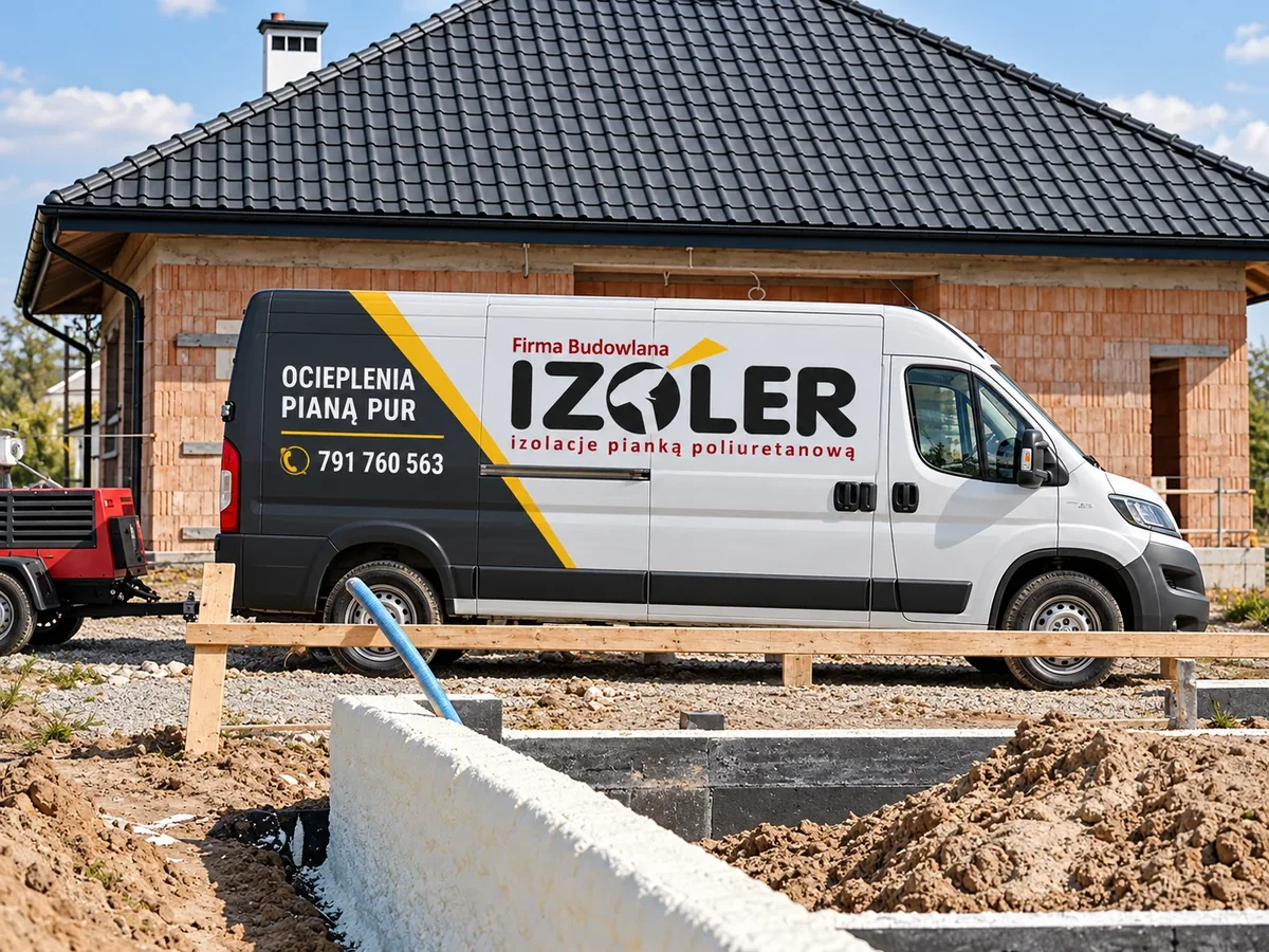 Propozycja oklejenia samochodu Izoler: grafit, żółty pas i firmowe logo